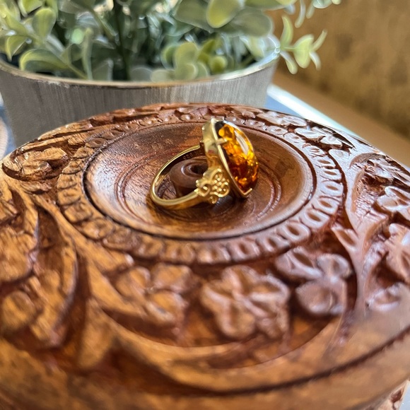 19X11MM OVAL AMBER 18K YELLOW GOLD OVER STERLING SILVER RING - Picture 6 of 12